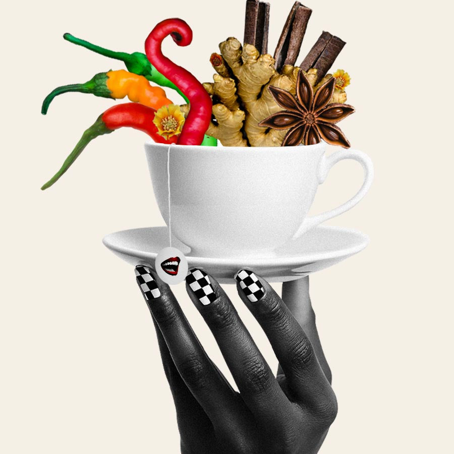 Chatley Spicy Tea Category image with spices in a teacup.